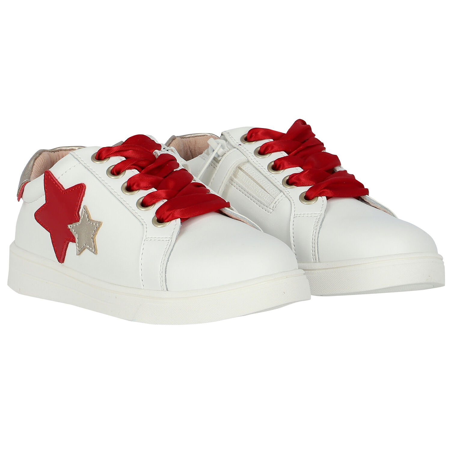 Girls White & Red Star Trainers, 1, hi-res